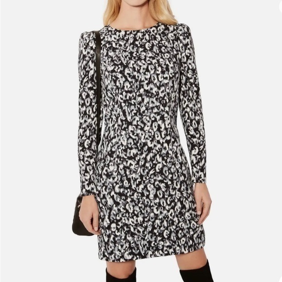 Karen Millen Blurred Leopard Long Sleeve Dress 6 - Picture 1 of 8